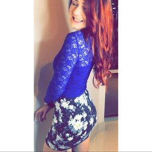 💋BLUE LACE BODYSUIT AND DAISY PENCIL SKIRT💋